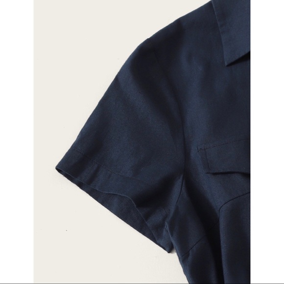 Solid button front belted utility romper - Picture 3 of 10